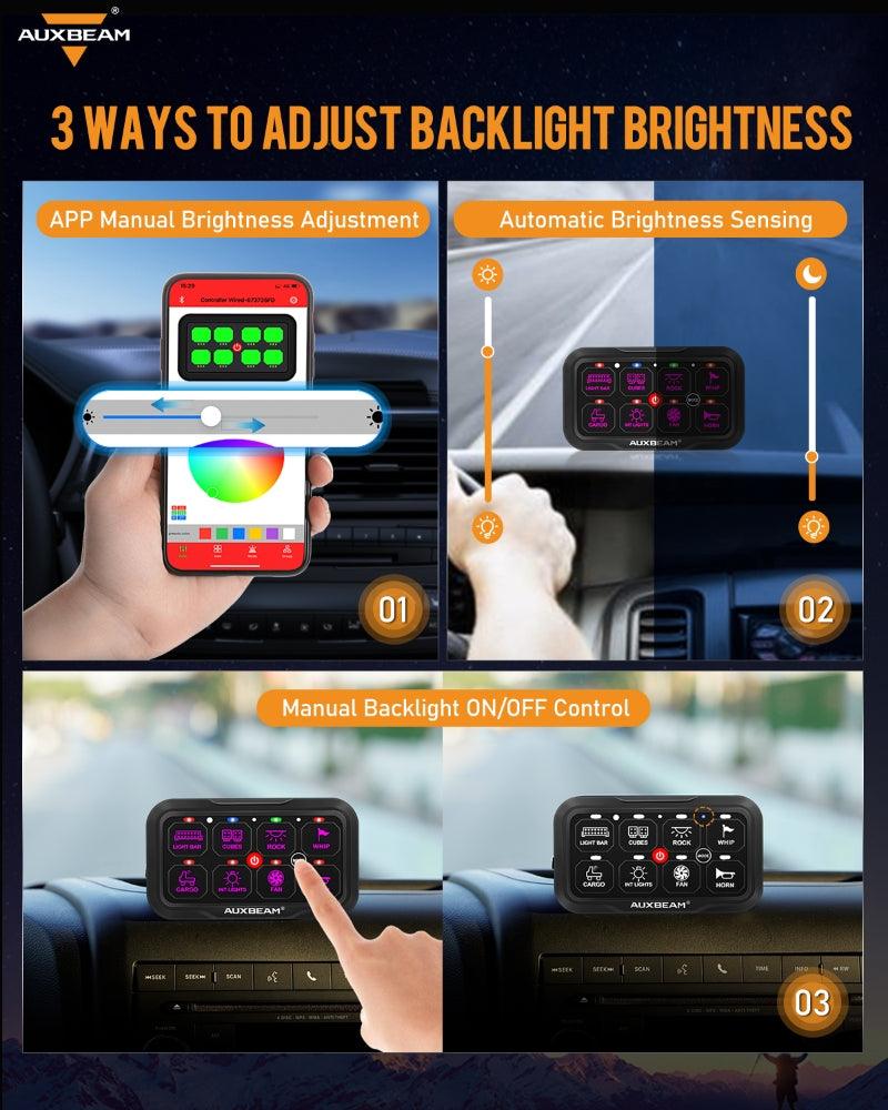RGB switch panel with toggle mode for LED light and light bar switch functionality