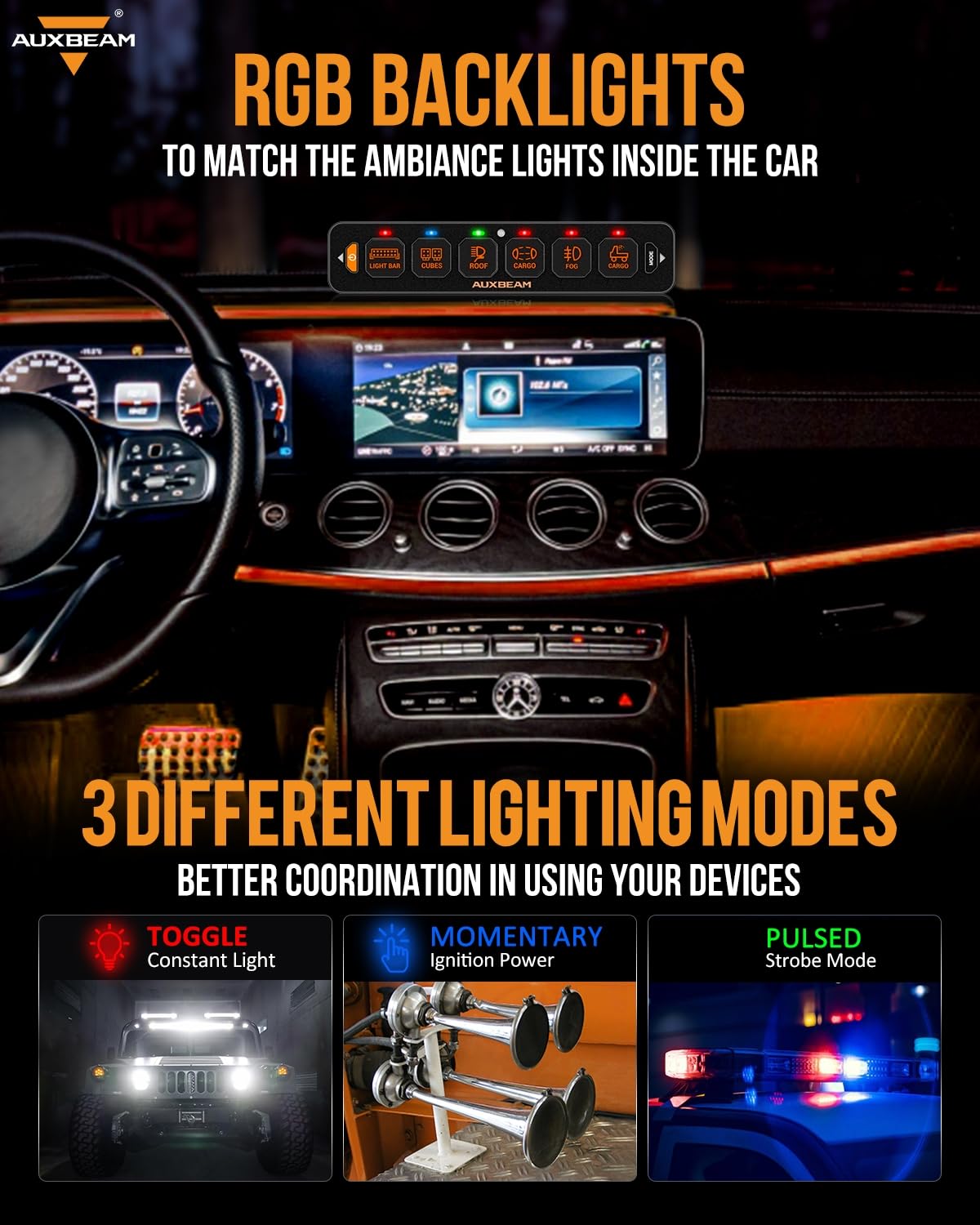 AS-R40/60/80 RGB SLIM SWITCH PANEL TOGGLE/ MOMENTARY/ PULSED MODE SUPPORTED(ONE-SIDED OUTLET)