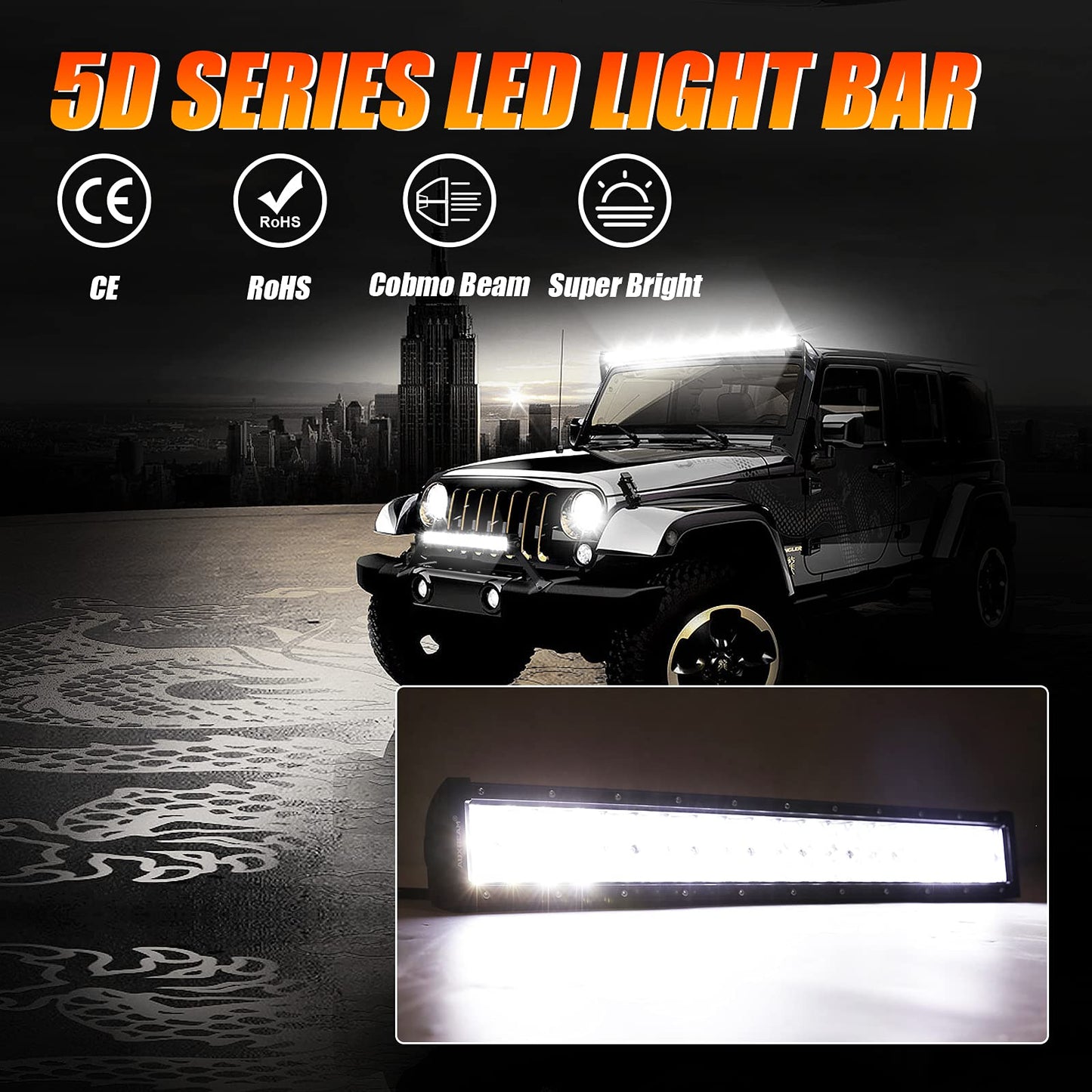 5D SERIES 22 INCH/32 INCH/42 INCH/50 INCH/52 INCH COMBO BEAM STRAIGHT DOUBLE ROW LED LIGHT BAR