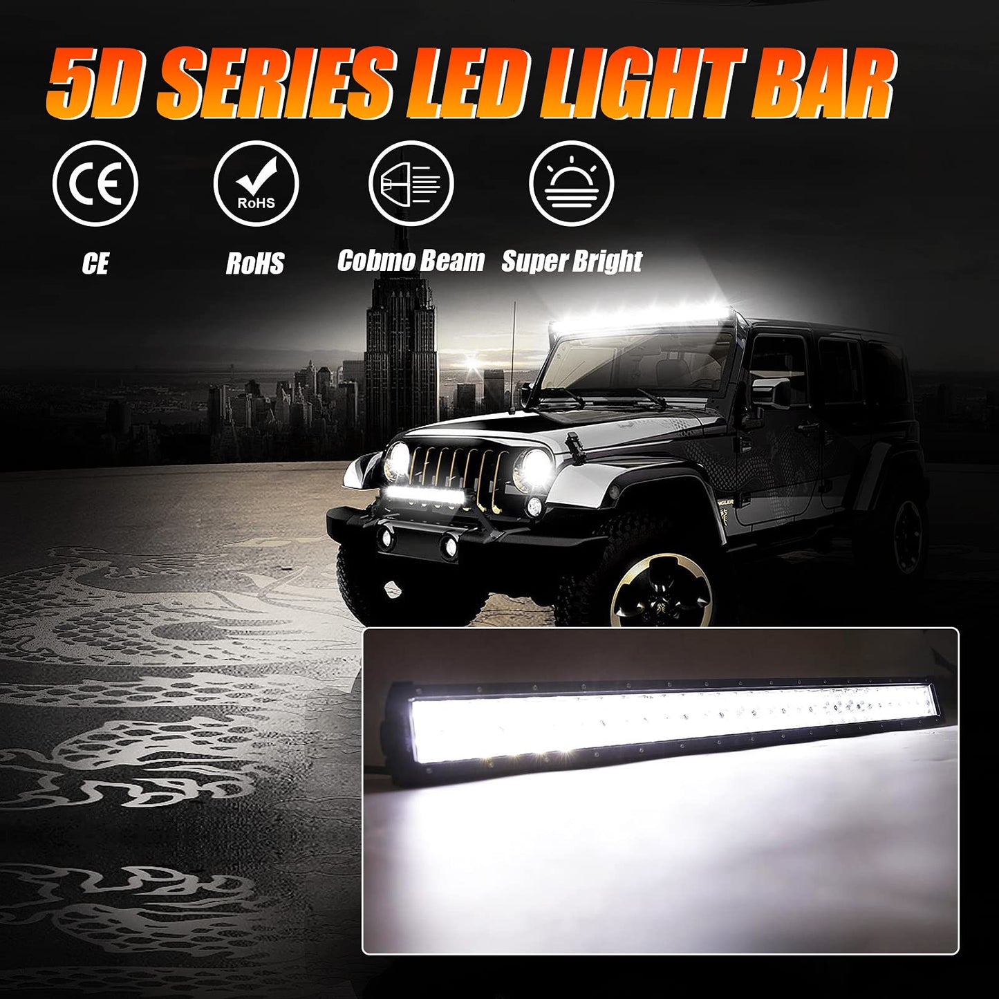 5D SERIES 22 INCH/32 INCH/42 INCH/50 INCH/52 INCH COMBO BEAM STRAIGHT DOUBLE ROW LED LIGHT BAR