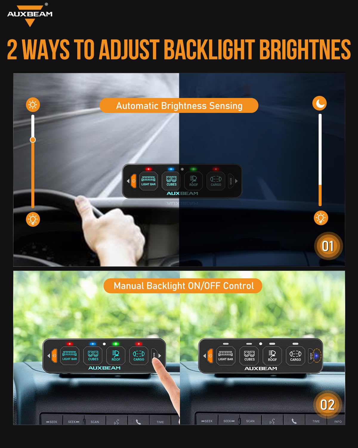 AS-R40/60/80 RGB SLIM SWITCH PANEL TOGGLE/ MOMENTARY/ PULSED MODE SUPPORTED(ONE-SIDED OUTLET)