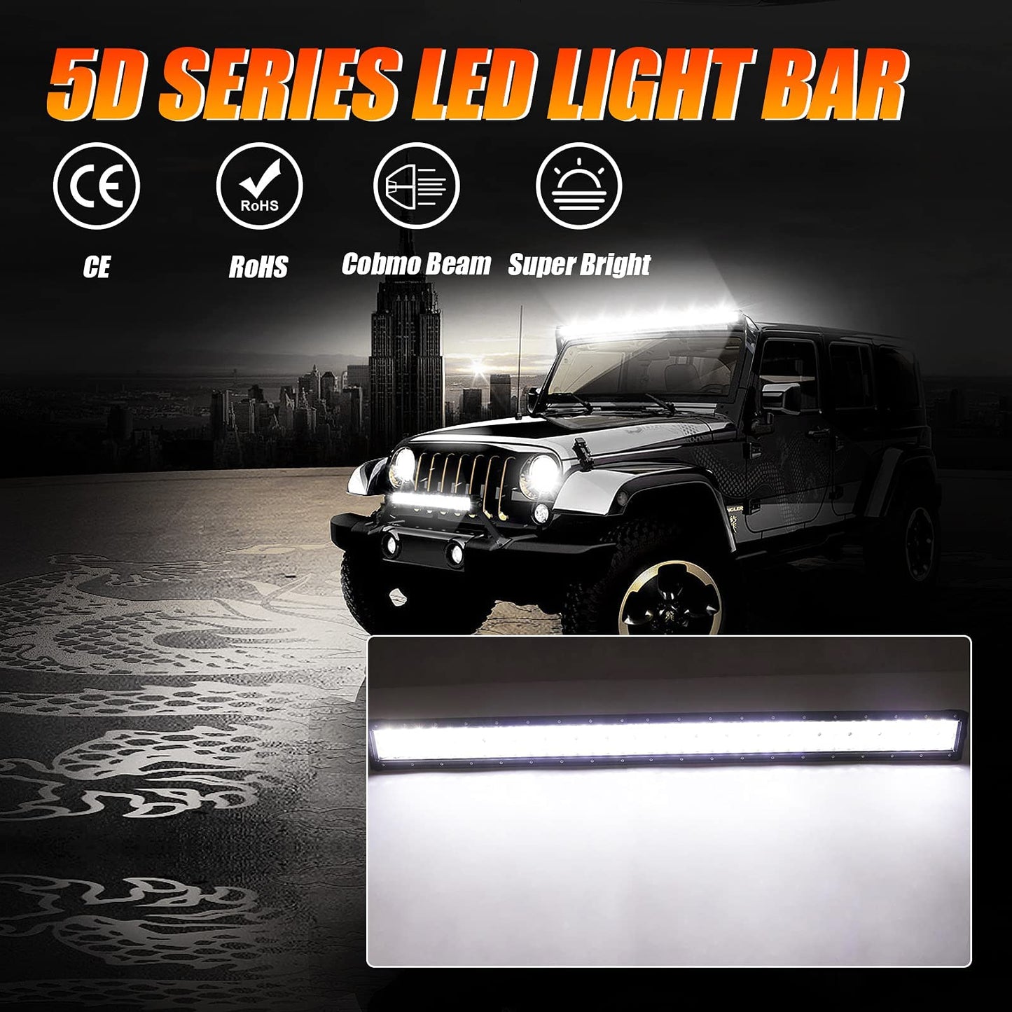 5D SERIES 22 INCH/32 INCH/42 INCH/50 INCH/52 INCH COMBO BEAM STRAIGHT DOUBLE ROW LED LIGHT BAR