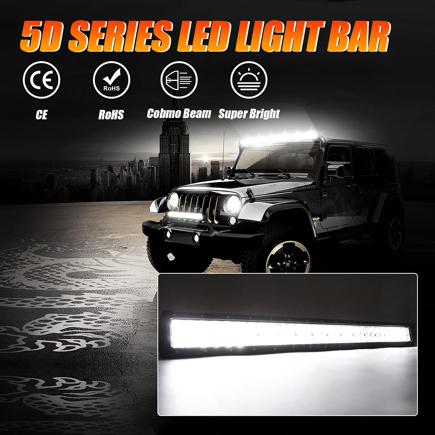 5D SERIES 22 INCH/32 INCH/42 INCH/50 INCH/52 INCH COMBO BEAM STRAIGHT DOUBLE ROW LED LIGHT BAR