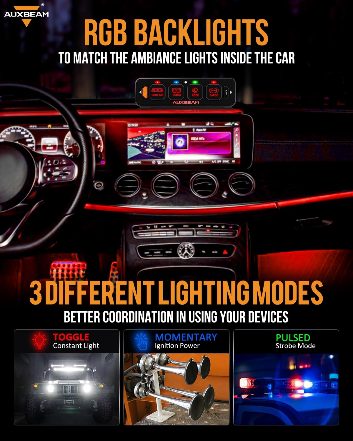 AS-R40/60/80 RGB SLIM SWITCH PANEL TOGGLE/ MOMENTARY/ PULSED MODE SUPPORTED(ONE-SIDED OUTLET)