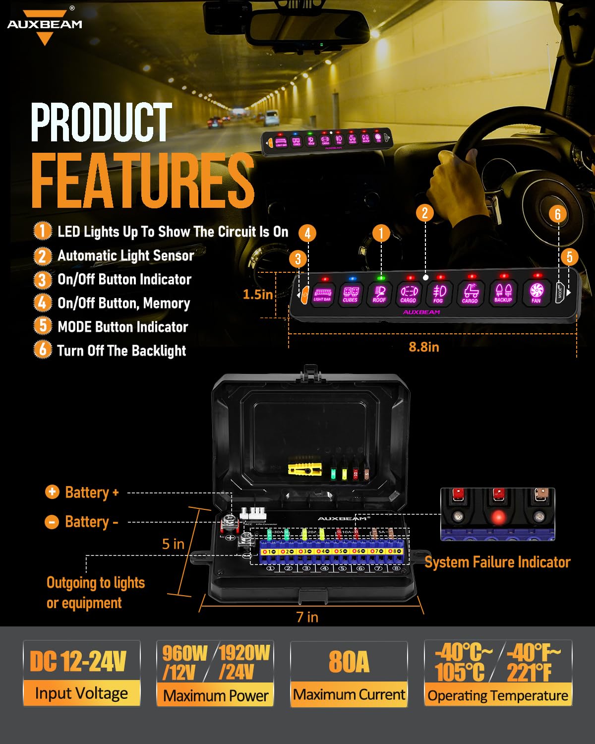 AS-R40/60/80 RGB SLIM SWITCH PANEL TOGGLE/ MOMENTARY/ PULSED MODE SUPPORTED(ONE-SIDED OUTLET)