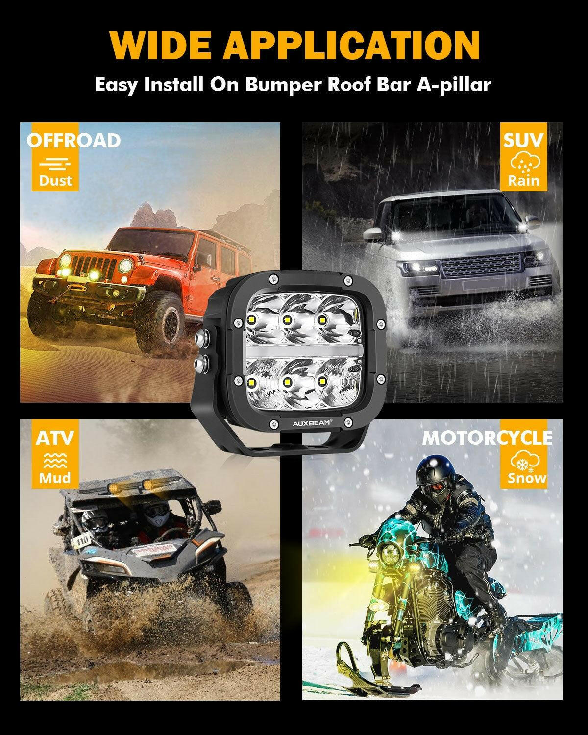 Auxbeam 5" XP-Ultra Series LED Offroad Light With Amber DRL 132W 15600LM (2 Pcs).