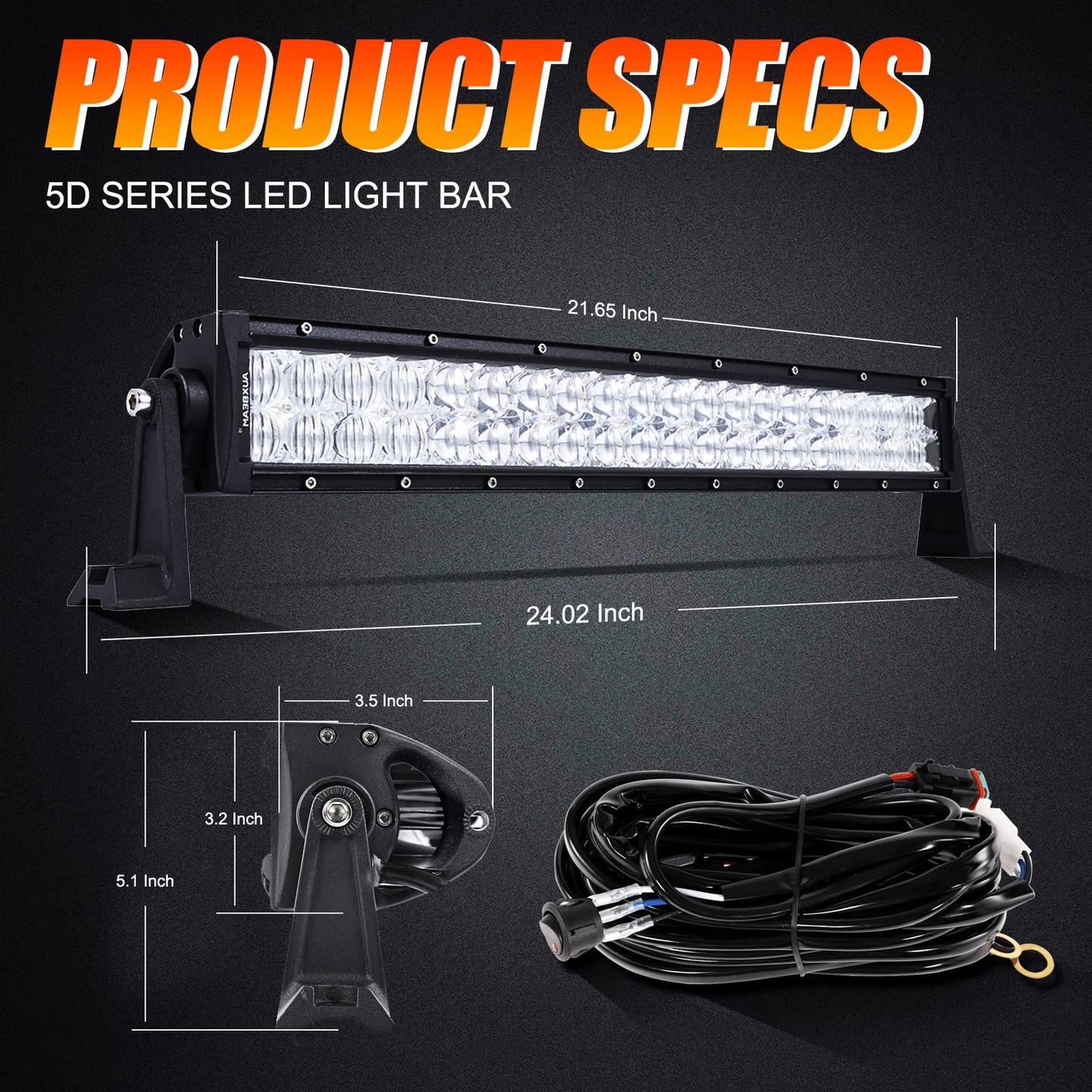 5D SERIES 22 INCH/32 INCH/42 INCH/50 INCH/52 INCH COMBO BEAM STRAIGHT DOUBLE ROW LED LIGHT BAR