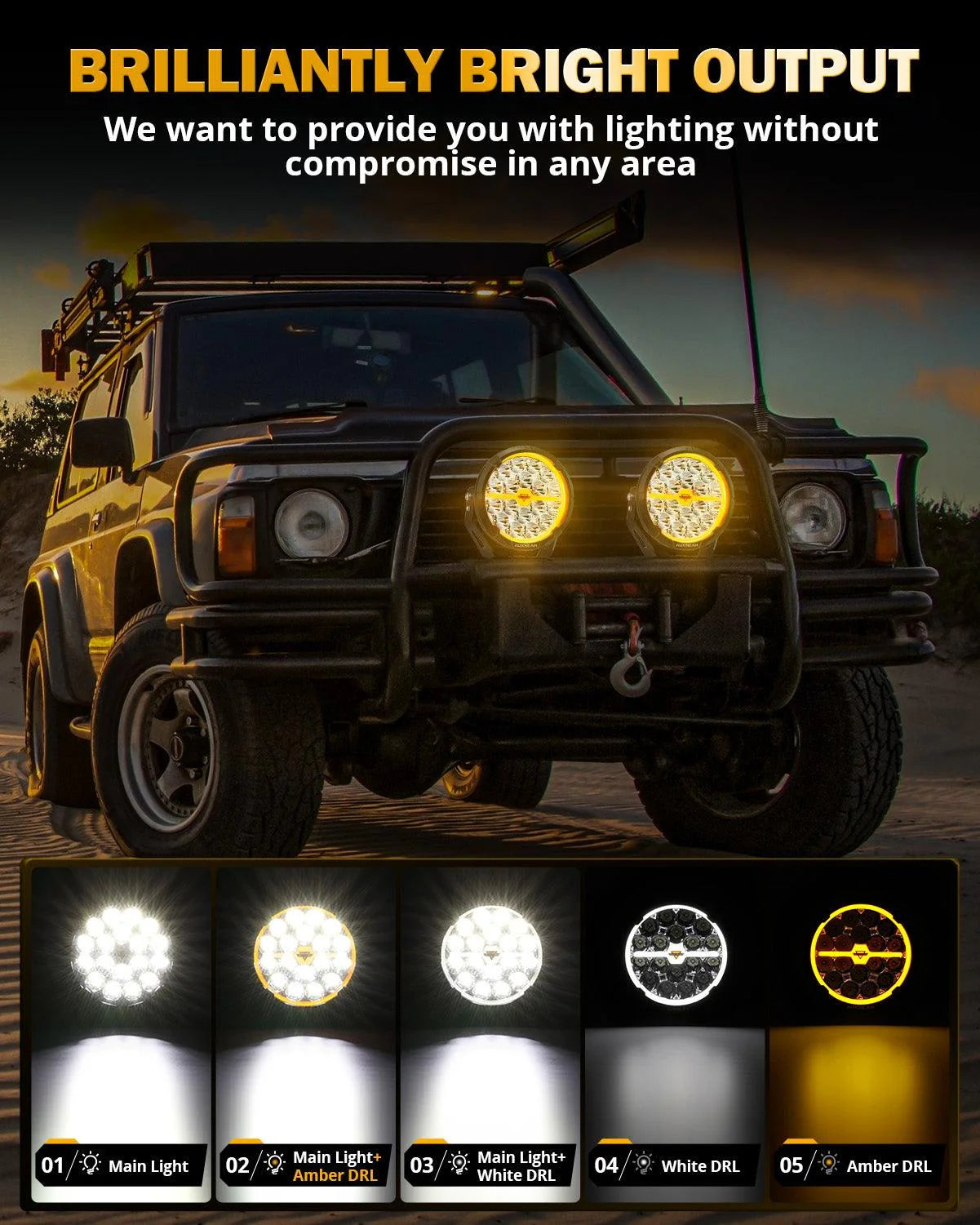 AUXBEAM RAY-L SERIES | 7 INCH 240W 25800LM DUAL DRL OFFROAD LED DRIVING LIGHTS.