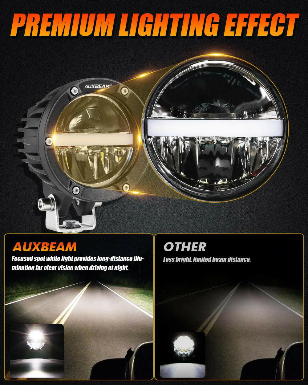 AUXBEAM 4 INCH 110W 11000LM LED PODS OFFROAD LED DRIVING LIGHTS WITH AMBER DRL.