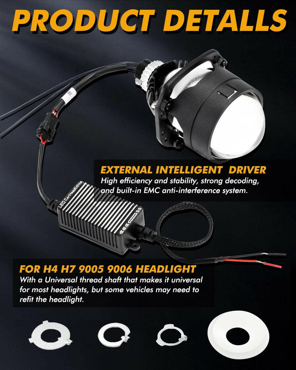 BI-LED PROJECTOR LENS HEADLIGHT 2.5 INCH 80W 6000K NON-DESTRUCTIVE INSTALLATION.