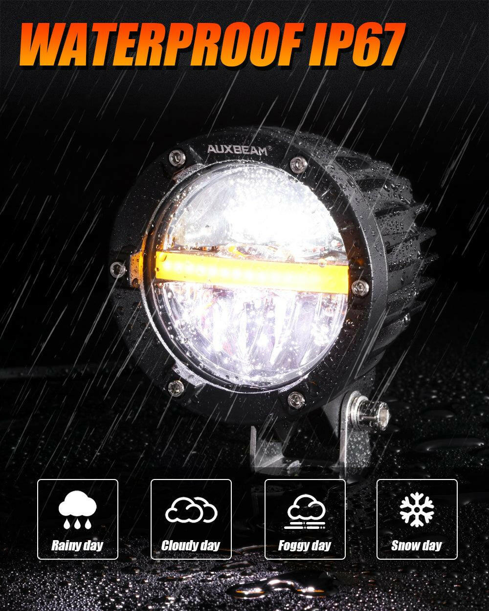 AUXBEAM 4 INCH 110W 11000LM LED PODS OFFROAD LED DRIVING LIGHTS WITH AMBER DRL.
