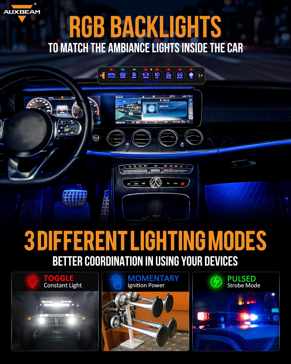 AS-R40/60/80 RGB SLIM SWITCH PANEL TOGGLE/ MOMENTARY/ PULSED MODE SUPPORTED(ONE-SIDED OUTLET)
