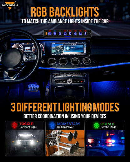 AS-R40/60/80 RGB SLIM SWITCH PANEL TOGGLE/ MOMENTARY/ PULSED MODE SUPPORTED(ONE-SIDED OUTLET)