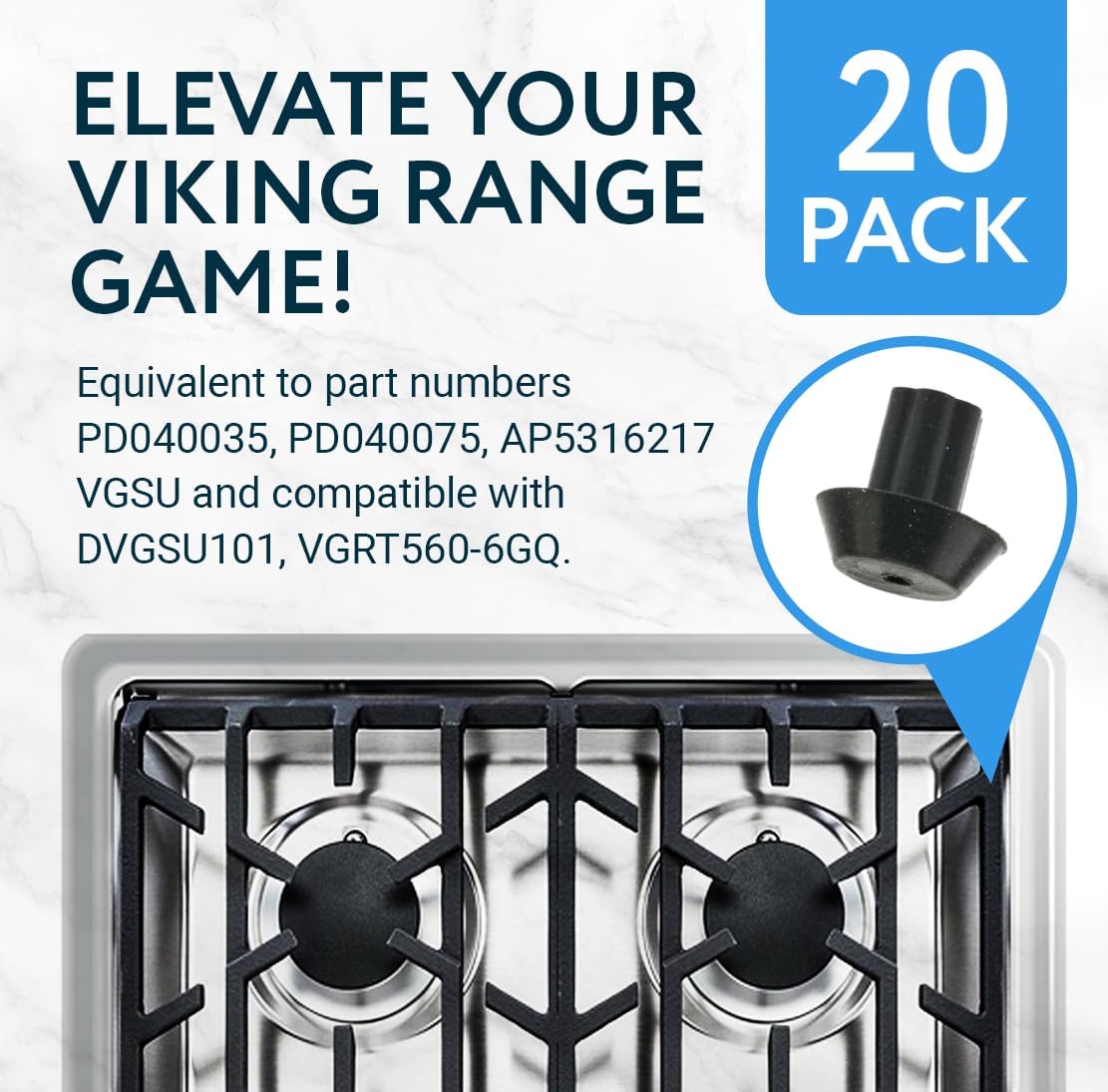 20-Pack Rubber Feet Stove Grates Compatible Viking Range Models DVGSU101 & VGRT560-6GQ