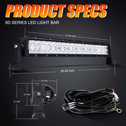 5D SERIES 22 INCH/32 INCH/42 INCH/50 INCH/52 INCH COMBO BEAM STRAIGHT DOUBLE ROW LED LIGHT BAR