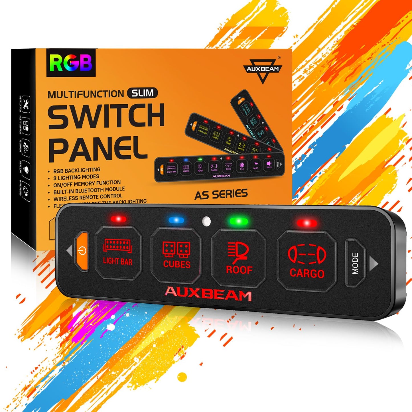 AS-R40/60/80 RGB SLIM SWITCH PANEL TOGGLE/ MOMENTARY/ PULSED MODE SUPPORTED(ONE-SIDED OUTLET)