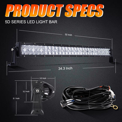 5D SERIES 22 INCH/32 INCH/42 INCH/50 INCH/52 INCH COMBO BEAM STRAIGHT DOUBLE ROW LED LIGHT BAR
