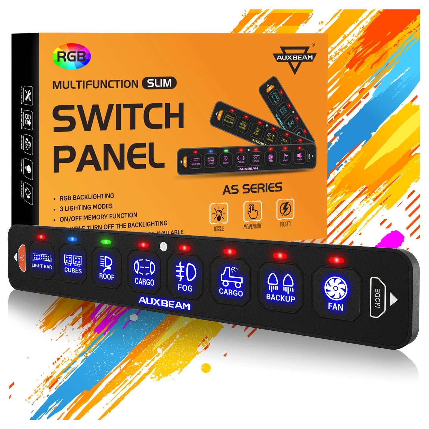 AS-R40/60/80 RGB SLIM SWITCH PANEL TOGGLE/ MOMENTARY/ PULSED MODE SUPPORTED(ONE-SIDED OUTLET)