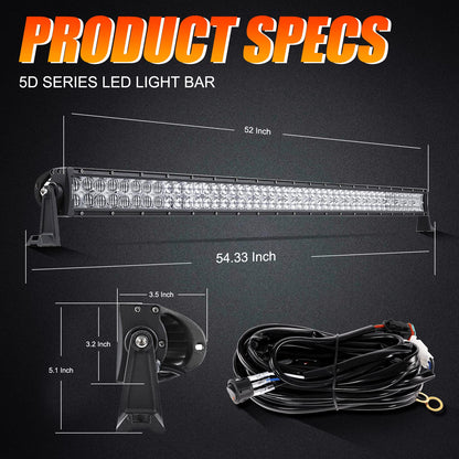 5D SERIES 22 INCH/32 INCH/42 INCH/50 INCH/52 INCH COMBO BEAM STRAIGHT DOUBLE ROW LED LIGHT BAR