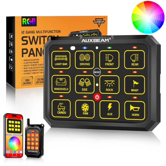 Auxbeam AC-1200 RGB Switch Panel with APP & Remote Control Toogle Momentary Mode.