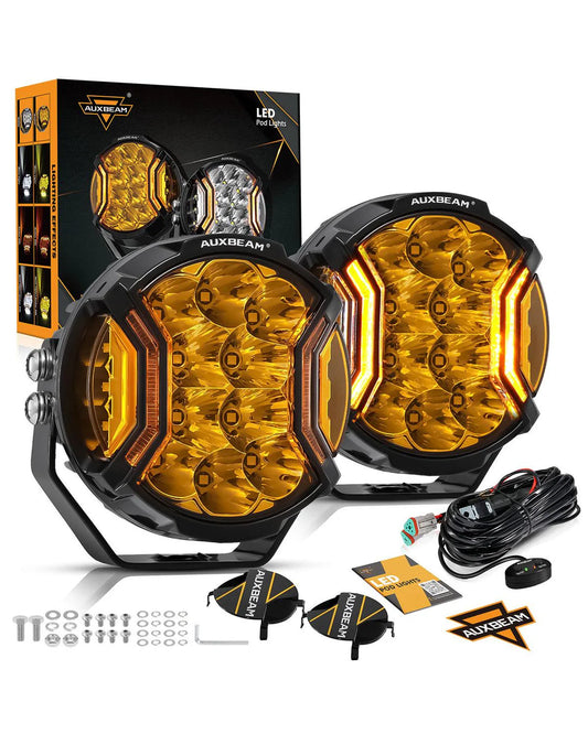 Auxbeam V-ULTRA Series 5 Inch 172W LED Side Shooter Amber Pod Lights Amber DRL.