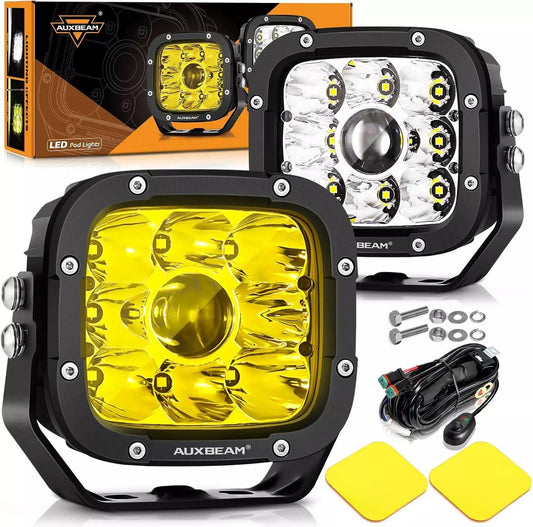 AUXBEAM XP-ULTRA SERIES 5 INCH 110W 11000LM WHITE/AMBER LED DRIVING LIGHTS PODS LIGHT.
