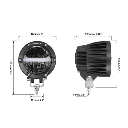 AUXBEAM 4 INCH 110W 11000LM LED PODS OFFROAD LED DRIVING LIGHTS WITH AMBER DRL.