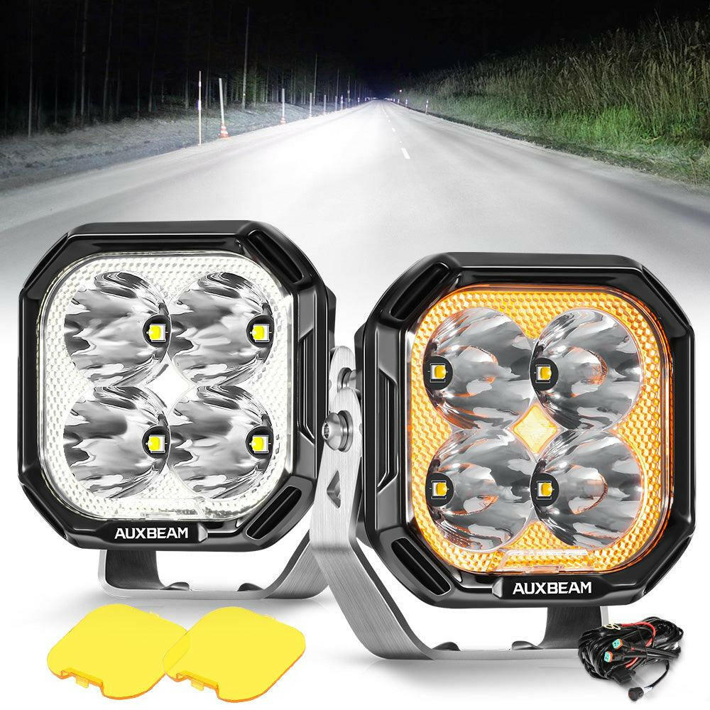 Auxbeam Color Play 3″ 100W LED Pod Light Combo – White DRL + Amber Turn Signal.
